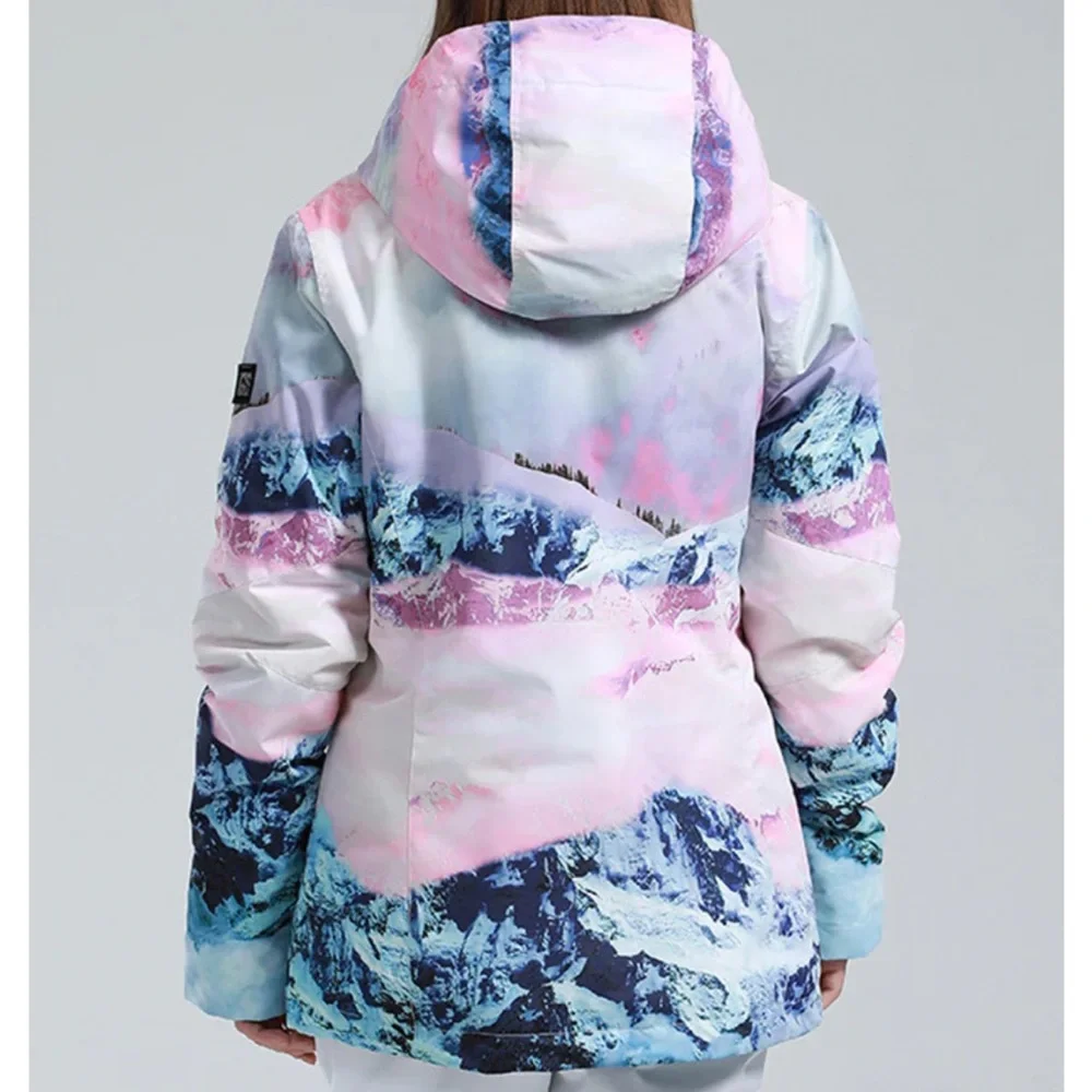 Pink and Blue Ski & Snow Jacket with Watercolor Design - Picture 2 of 8
